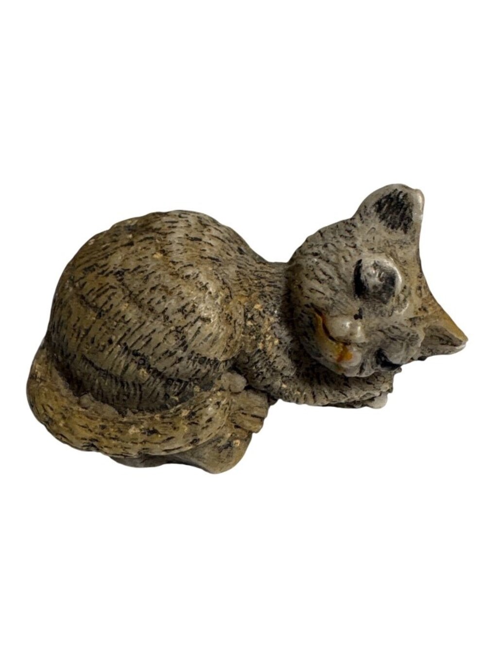 Small Resin Tabby Cat Figurine Sleeping Rustic Miniature Sculpture 2 Inches Long